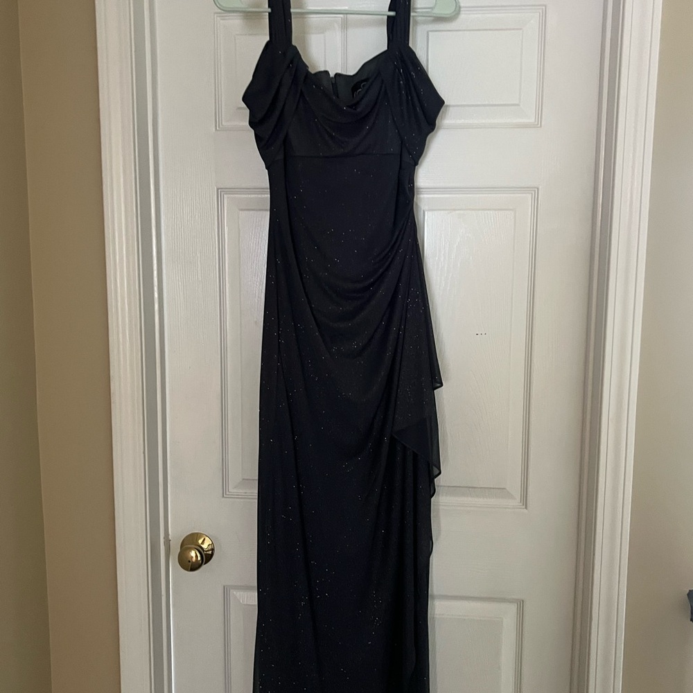 Elegant slate gray shimmer evening dress